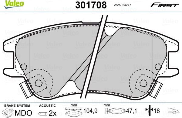 Тормозные колодки Valeo First. Артикул 301708