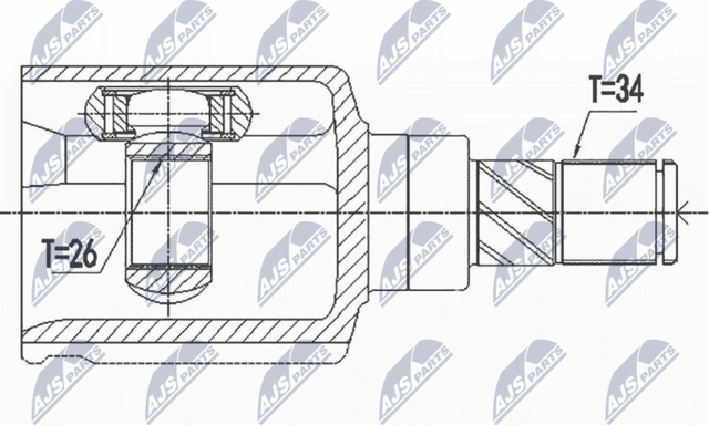 Шрус внутренний (граната) NTY передний левый для Renault Kadjar I 2015-2026. Артикул NPW-RE-125