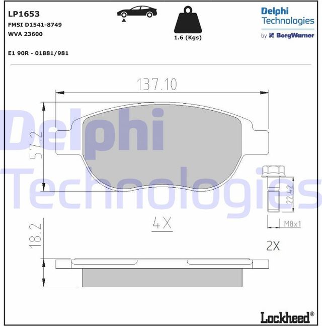 Тормозные колодки Delphi (Low-Metallic). Артикул LP1653