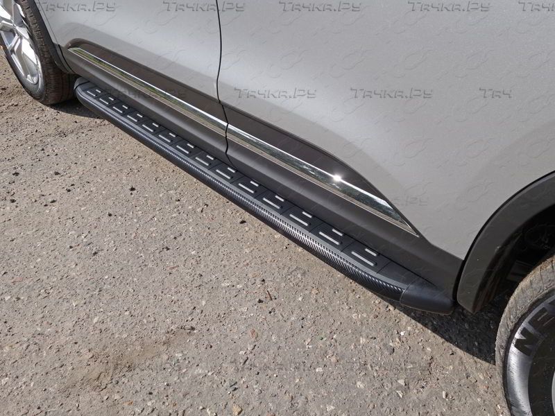 Пороги алюминиевые ТСС с пластиковой накладкой 1720 мм для Renault Koleos II 2016-2020 Карбон черные. Артикул RENKOL17-32BL