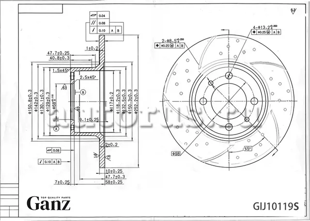 Диск тормозной передний перфорированный PRO-Line с покрытием ВАЗ 2101-07 GANZ GI Ganz. Артикул GIJ10119S