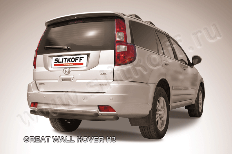 Защита Slitkoff заднего бампера d57/42 двойная ЧЕРНАЯ матовая для Great Wall Hover H3 2010-2014. Артикул GWHN-H3-010B