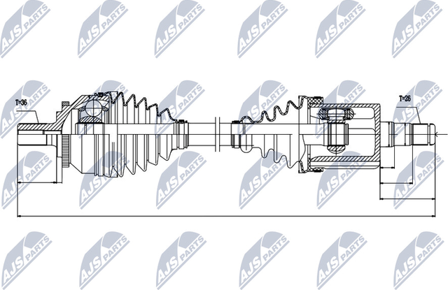 Полуось (привод в сборе, приводной вал) NTY передняя левая для Volvo V70 II 1999-2008. Артикул NPW-VV-045