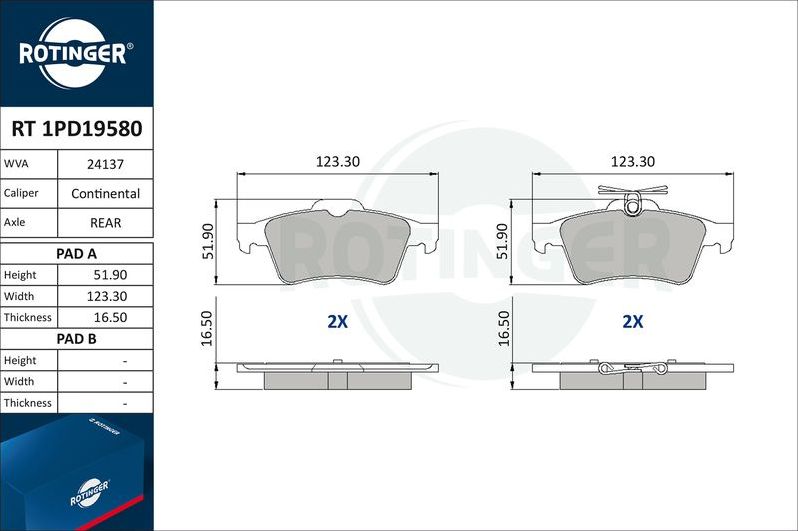 Тормозные колодки Rotinger. Артикул RT 1PD19580