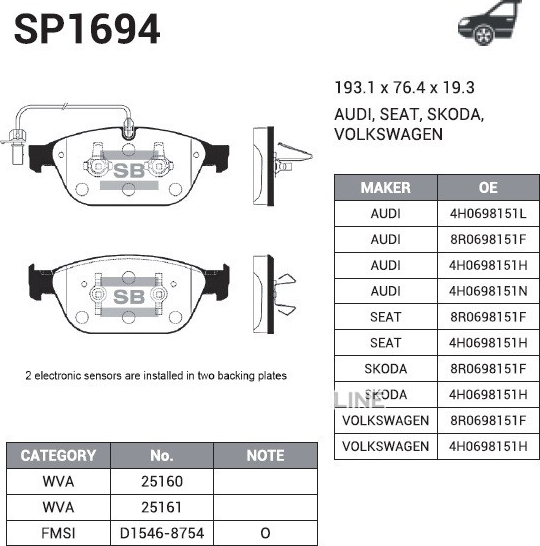 Тормозные колодки Sangsin Hi-Q. Артикул SP1694