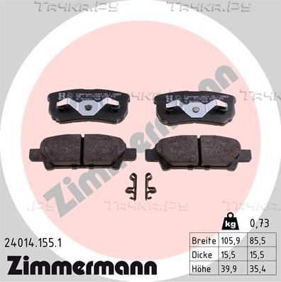 Тормозные колодки Zimmermann задние для Chrysler Sebring III 2007-2009. Артикул 24014.155.1