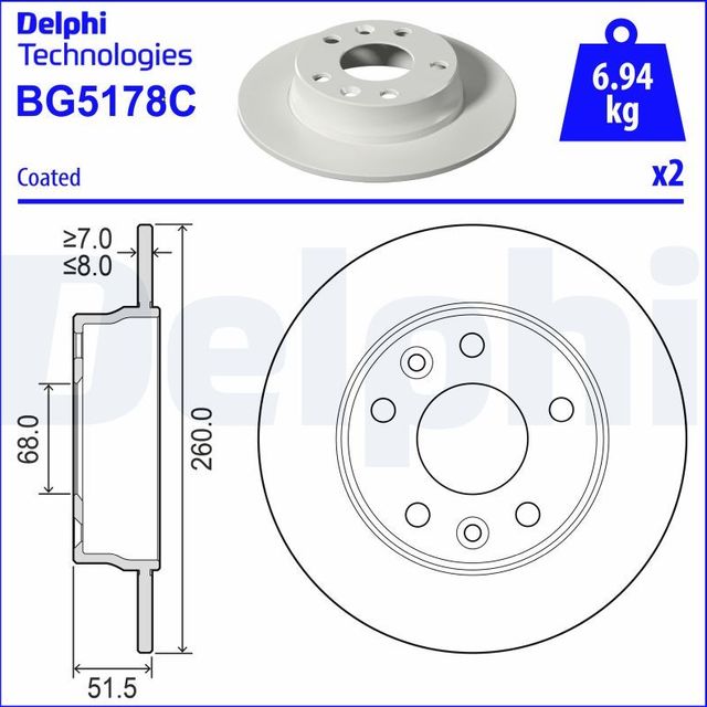 Тормозной диск Delphi для Nissan Juke II 2019-2026. Артикул BG5178C