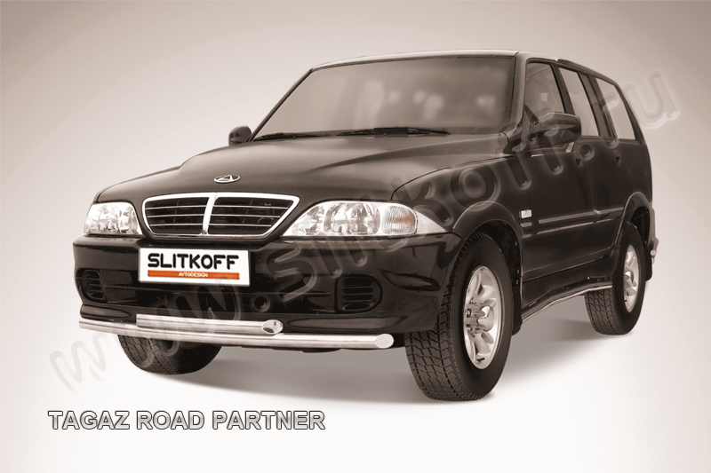 Защита Slitkoff переднего бампера d57/57 двойная для ТагАЗ Road Partner 2008-2026. Артикул TARP005