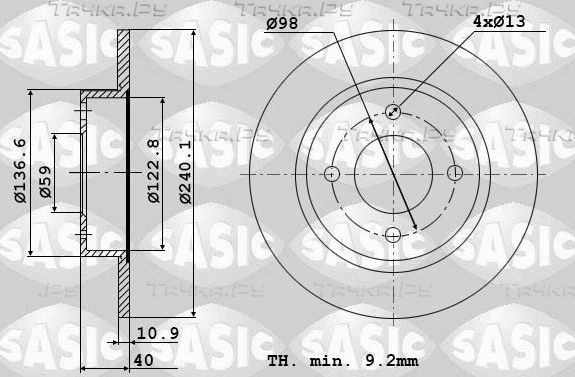 Тормозной диск Sasic задний для Alfa Romeo 33 II 1990-1994. Артикул 9004388J
