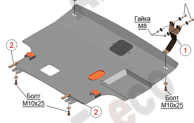 Защита Alfeco для картера и КПП Ford EcoSport I рестайлинг 2018-2026. Артикул ALF.07.43