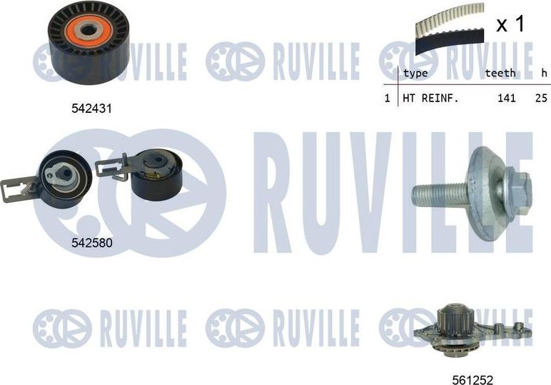 Помпа (водяной насос) с комплектом ремня ГРМ Ruville. Артикул 5503691