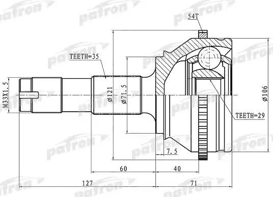 Шрус наружный (граната) Patron для Citroen Jumper II 2006-2026. Артикул PCV1334