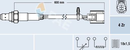 Лямбда-зонд (кислородный датчик) FAE. Артикул 77593
