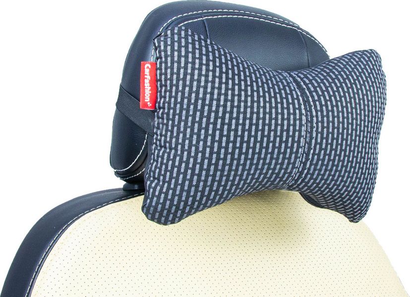 Подушка под шею CarFashion ортопедическая Экокожа/жаккард (Харизма), цвет Черный/Серый/Серый. Артикул 41344