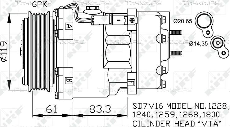 Компрессор кондиционера NRF для Peugeot 607 I 2001-2007. Артикул 32198