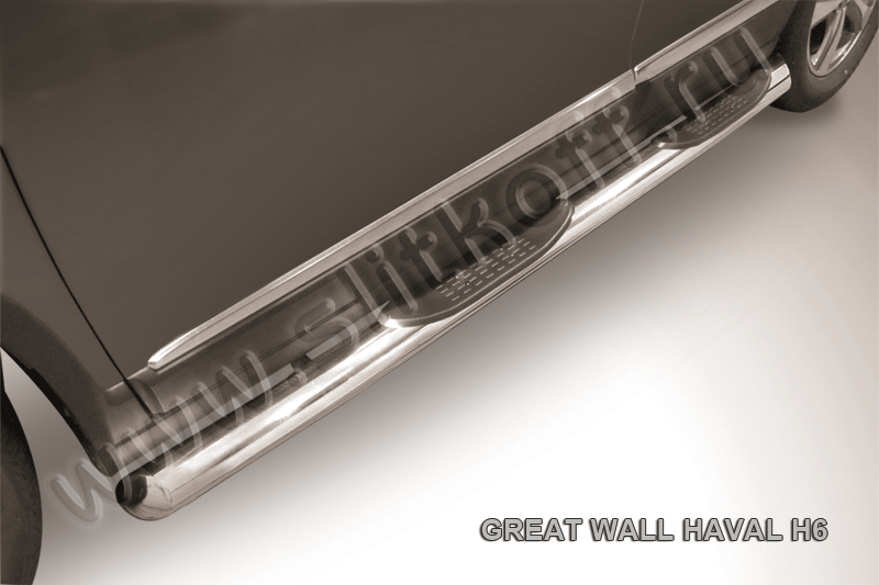 Пороги Slitkoff d76 с проступями со скосами 45 градусов завальцованными для Haval H6 2014-2020. Артикул HavH6007