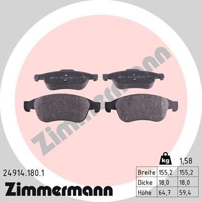 Тормозные колодки Zimmermann. Артикул 24914.180.1