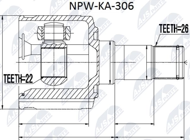 Шрус внутренний (граната) NTY для Kia Sephia I 1996-1997. Артикул NPW-KA-306