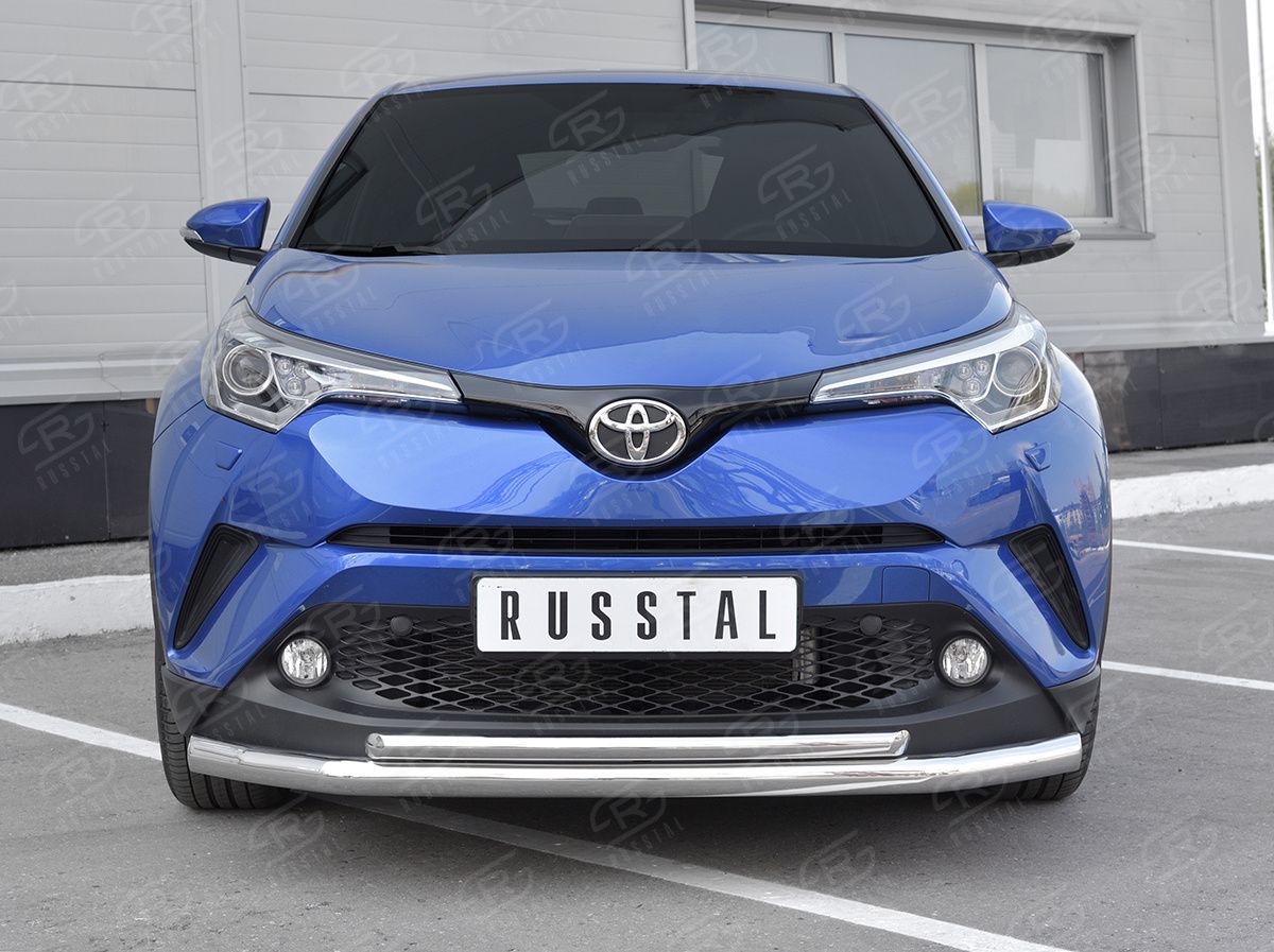 Защита РусCталь переднего бампера d63 секции-d42 дуга для Toyota CH-R 2018-2026. Артикул TCHZ-003028