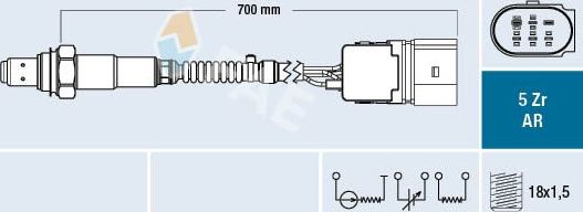 Лямбда-зонд (кислородный датчик) FAE для Volkswagen Transporter T4 1996-2003. Артикул 75019