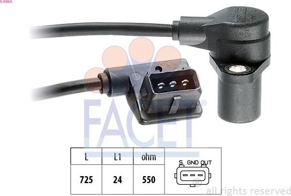 Датчик положения коленвала Facet Made in Italy - OE Equivalent для BMW 3 II (E30) 1987-1994. Артикул 9.0064