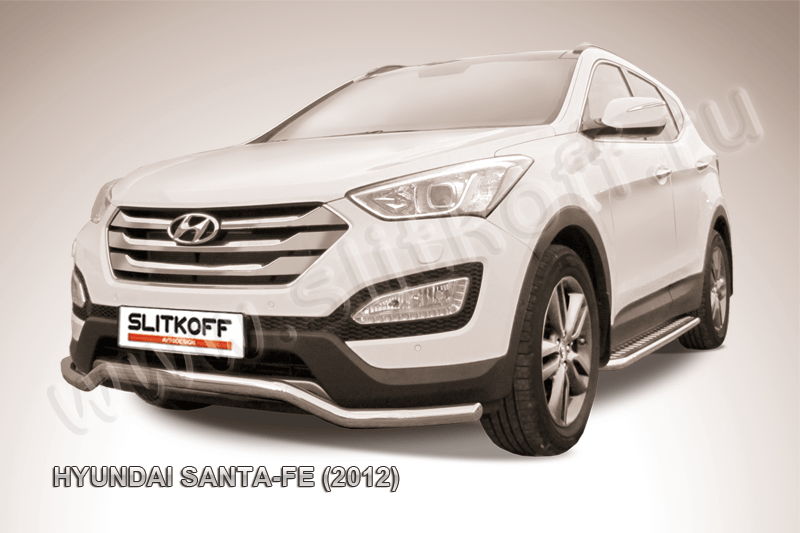 Защита Slitkoff переднего бампера d57 Волна для Hyundai Santa Fe III 2012-2018. Артикул HSFT12-001