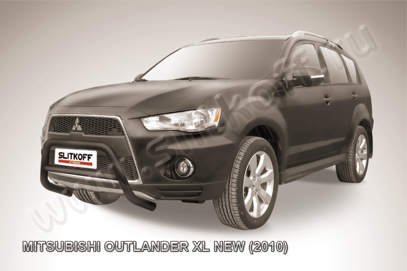 Кенгурятник Slitkoff d57 низкий ЧЕРНЫЙ матовый для Mitsubishi Outlander XL 2010-2012. Артикул MXL10-002B