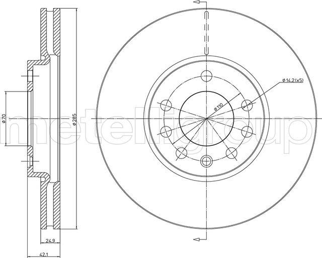 Тормозной диск Metelli передний для Saab 9-3 II 2002-2015. Артикул 23-0608C