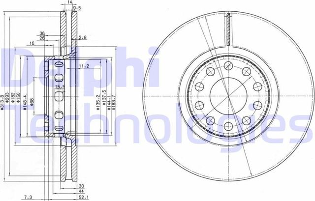 Тормозной диск Delphi передний для Audi A8 I (D2) 1994-1998. Артикул BG3033