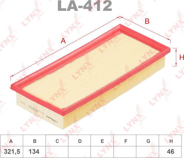 Воздушный фильтр LYNXauto. Артикул LA-412