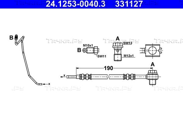 Тормозной шланг ATE задний правый для Volkswagen Passat B5 1996-2005. Артикул 24.1253-0040.3