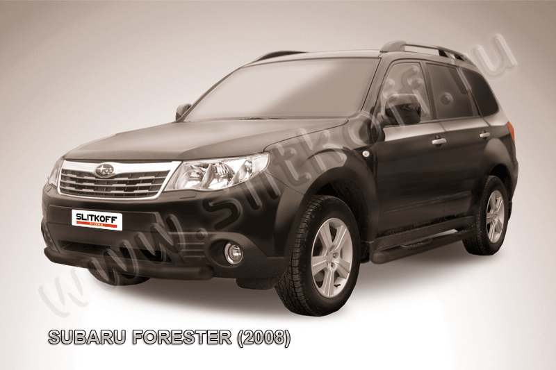 Защита Slitkoff переднего бампера d76 ЧЕРНАЯ матовая для Subaru Forester III 2008-2012. Артикул SF010B