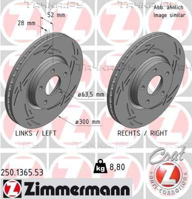Тормозной диск Zimmermann Black Z передний для Ford Mondeo IV 2007-2015. Артикул 250.1365.53