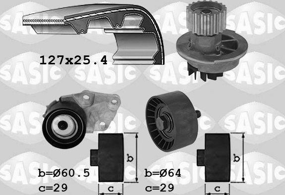 Помпа (водяной насос) с комплектом ремня ГРМ Sasic для Daewoo Lacetti 2004-2010. Артикул 3906104