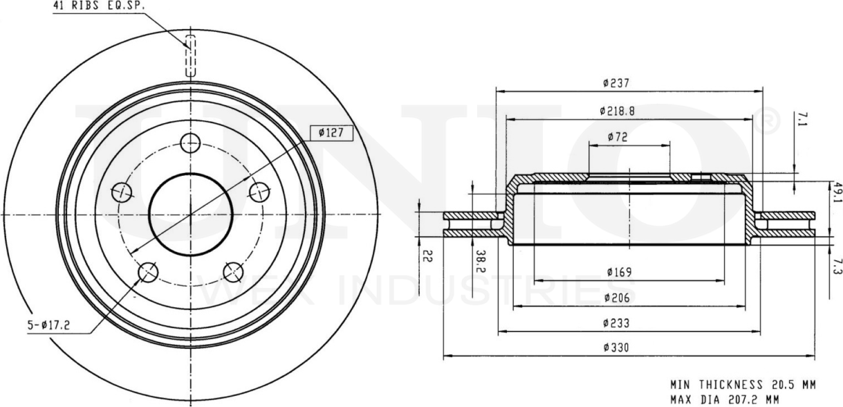 Диск тормозной (Unio). Артикул BRD-20309