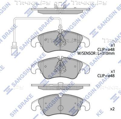 Тормозные колодки Sangsin Hi-Q передние для Audi S4 IV (B8) 2008-2015. Артикул SP2145