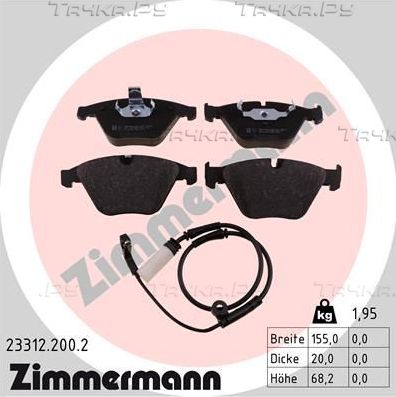 Тормозные колодки Zimmermann передние для BMW 1 I (E82/E88) 2011-2012. Артикул 23312.200.2