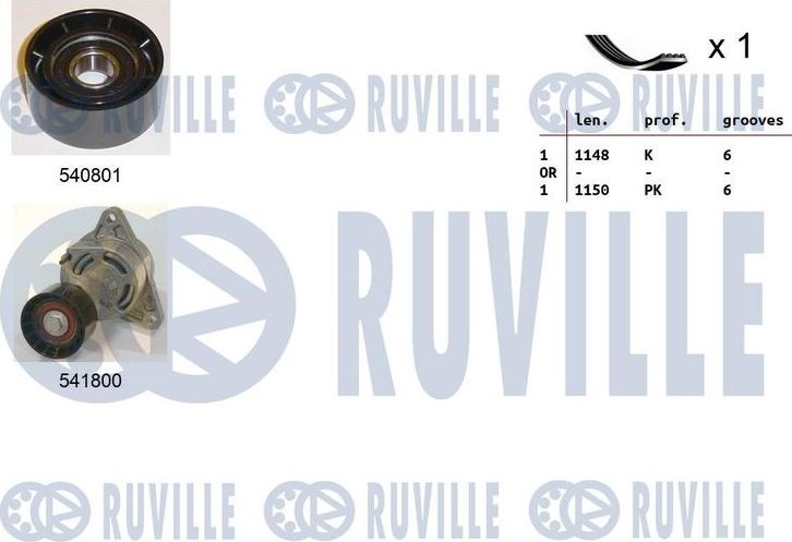 Приводной ремень поликлиновой с роликами (комплект) Ruville. Артикул 570132