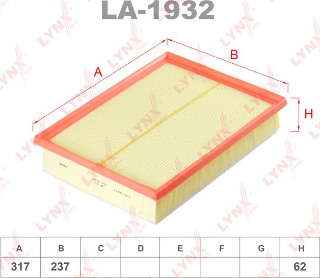 Воздушный фильтр LYNXauto. Артикул LA-1932