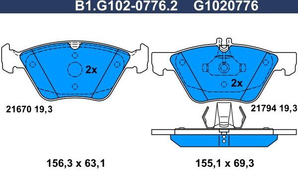 Тормозные колодки Galfer. Артикул B1.G102-0776.2