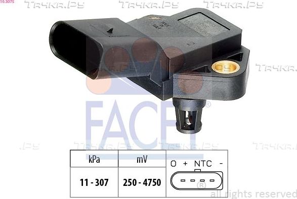 Датчик абсолютного давления (ДАД, MAP) Facet Made in Italy - OE Equivalent для Skoda Octavia A5 2004-2013. Артикул 10.3075