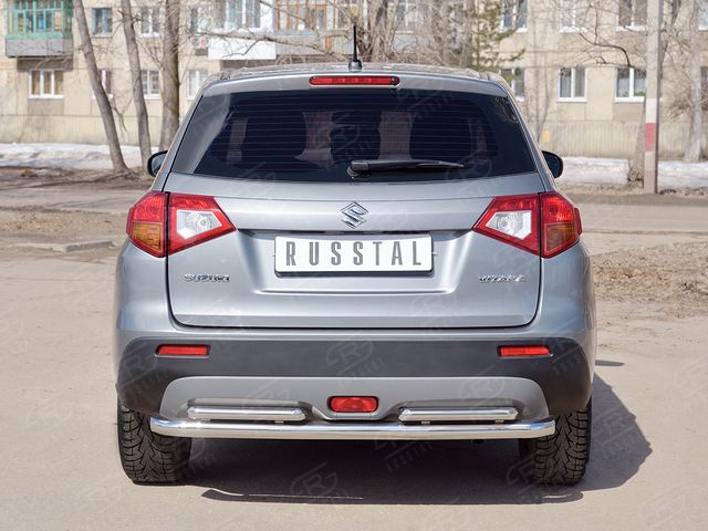 Защита "RusStal" заднего бампера d63 (секции) d42х2 (прямая) для Suzuk Vitara IV 2015-2026. Артикул SVZ-002648