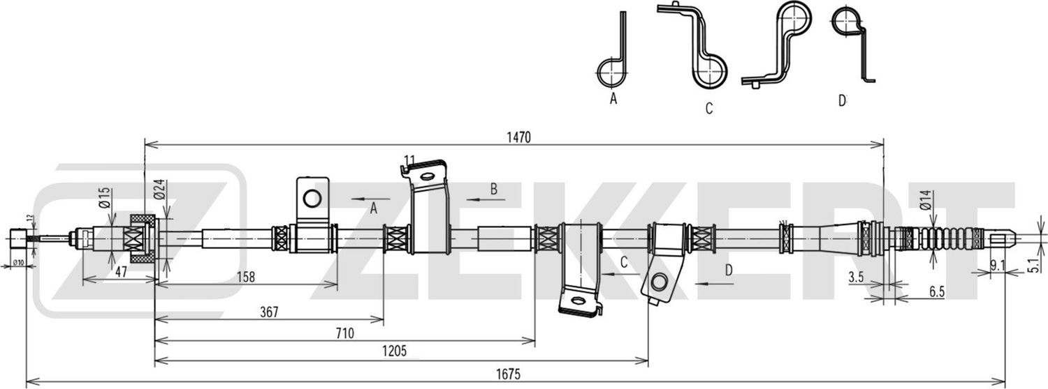 Трос ручника (тросик ручного тормоза) Zekkert. Артикул BZ-1208