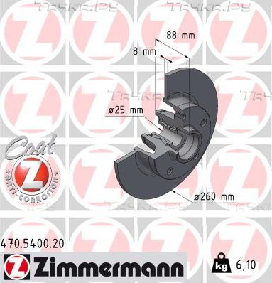 Тормозной диск Zimmermann Coat Z для Renault Megane III 2008-2016. Артикул 470.5400.20