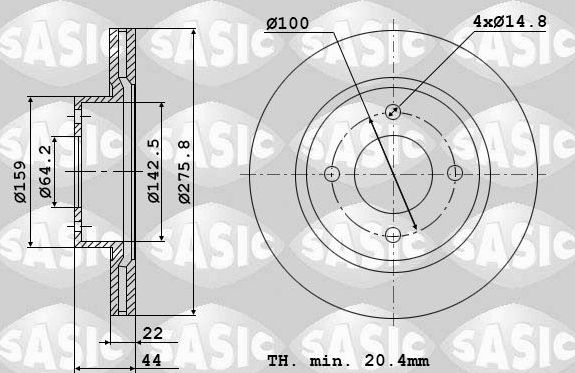Тормозной диск Sasic передний для MINI Hatch I ((R50, R53) 2001-2006. Артикул 9004806J
