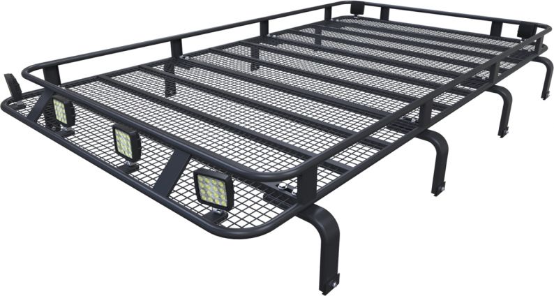 Багажник экспедиционный Podgotoffka 2500x1400x120 с сеткой и креплениями на водостоки для Land Rover Defender 110 1983-2026. Артикул PGT-B.11.03