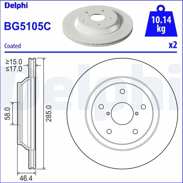 Тормозной диск Delphi задний для Subaru Forester V 2018-2026. Артикул BG5105C