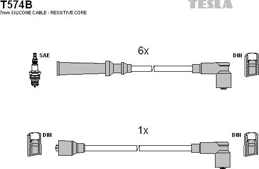 Высоковольтные провода (провода зажигания) (комплект) Tesla для Nissan Patrol Y60 1988-1998. Артикул T574B