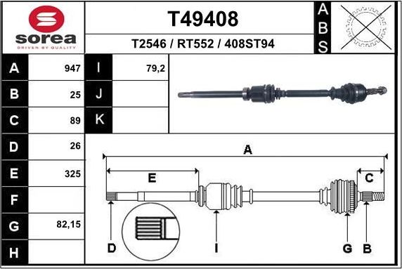 Полуось (привод в сборе, приводной вал) EAI. Артикул T49408