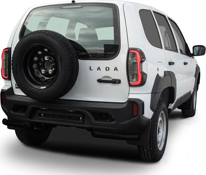 Защита Slitkoff заднего бампера d57 уголки для Lada Niva Travel 2020-2026 ЧЕРНАЯ матовая. Артикул NivTR014B